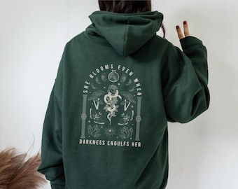 Felpa con cappuccio con stampa sul retro di Persefone della mitologia greca di Dark Academia Felpa con cappuccio con falena Abbigliamento Academia Felpa con cappuccio con cappuccio fungo di Dark Cottagecore Felpa con cappuccio Persefone