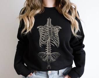 Skeleton Moth Sweatshirt Fairy Grunge Dark Cottagecore Sweatshirt Goth Gift For Her Insect Sweatshirt Moth Sweater Goblincore Sweatshirt