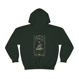 The Dreamer Frog Hoodie Back Print Aesthetic Tarot Hoodie Cottagecore Hoodie Moon Goblincore Hoodie Mystical Hoodie Witch Hoodie zdjęcie 4