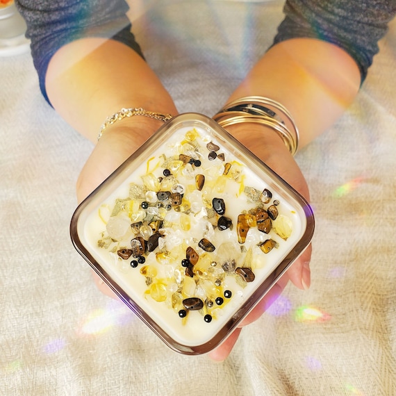 Luck + Protection,Aromatherapy Vegan Candles,Gemstone Candles,Good Luck Gift,Housewarming Gift,Vegan Gift,Thoughtful Gift,Purrfect Sunday