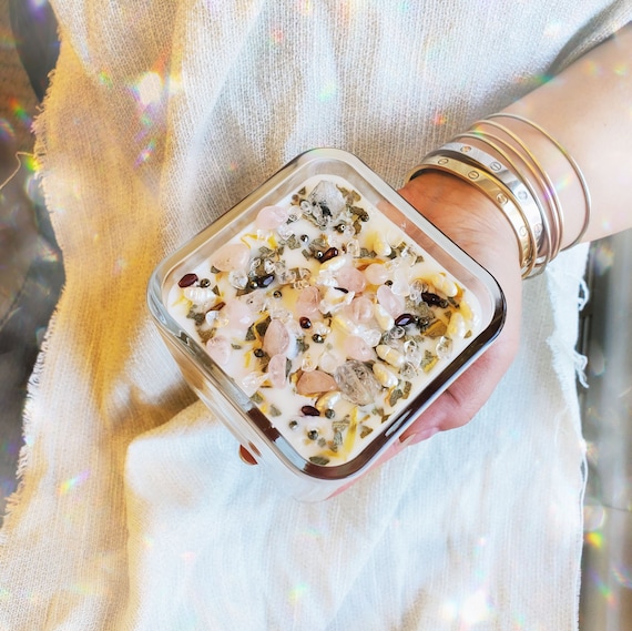 Love + Attraction,Aromatherapy Vegan Candles,Gemstone Candles,Intentions Candle,Vegan Gift,Purrfect Sunday