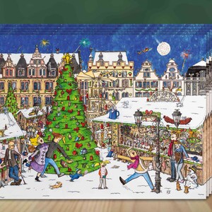 Cartoline di Natale (5 pezzi) - "Natale Mercato Romantico" - A6
