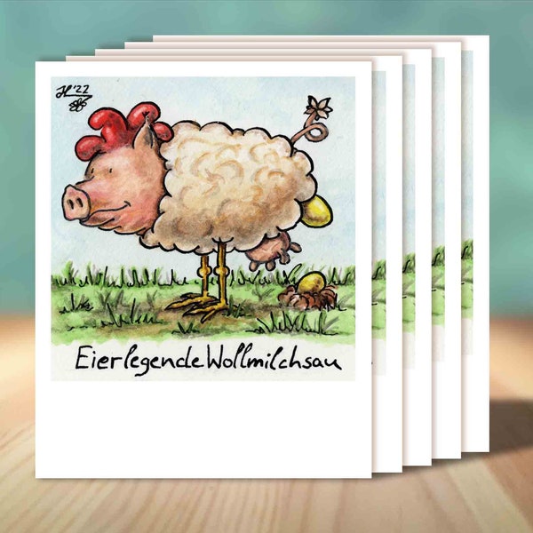 5 Polaroid - Postkarten, "Eierlegende Wollmilchsau", Sammelkarte, Grußtkarte