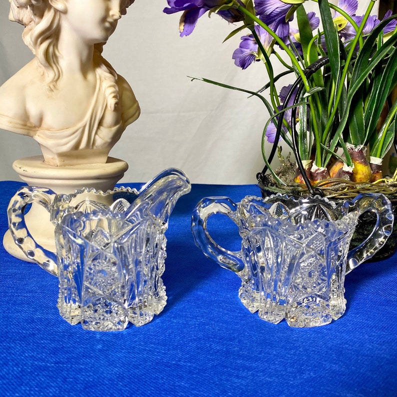 Vintage Imperial Pressed Glass Creamer and Sugar NUCUT 212 Etsy