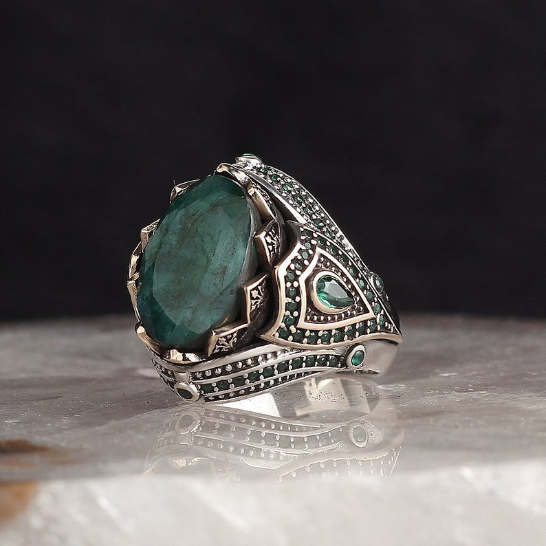 Gift for Her Gift for Dad Real Sterling Silver Ring with Natural Emerald or Amber or Labradorite Stone Silver Women Ring Silver Men Ring