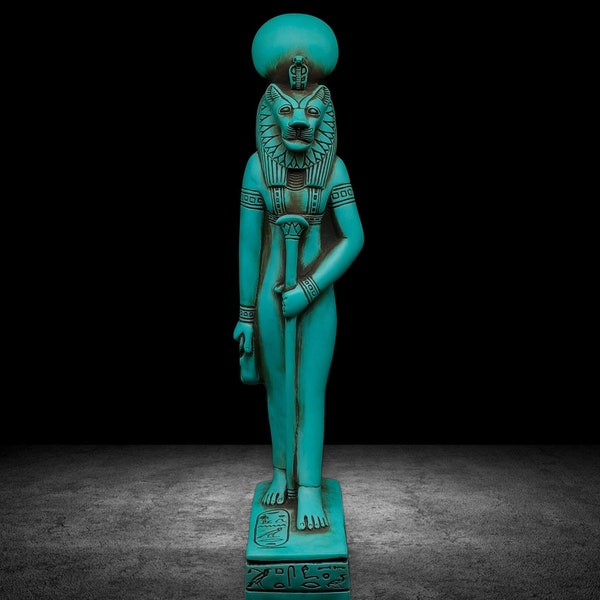 Unique Large Cyan Sekhmet Statue For Healing and Protection - Ancient Egyptian Replica of The Original Sekhmet Statue - Handmade In Egypt