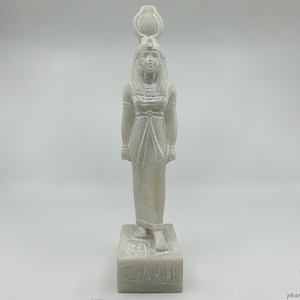 Pure White Hathor Statue For Relationships Healing n Twin Flame Reunion - Unique and Rare Alabaster Statue - Masterfully Handmade in Egypt