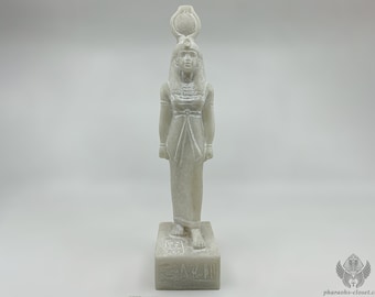 Pure White Hathor Statue For Relationships Healing n Twin Flame Reunion - Unique and Rare Alabaster Statue - Masterfully Handmade in Egypt