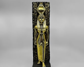 Lavish 14k Gold Coated Egyptian Statue of Goddess Hathor - Ancient Egyptian Twin Flame Goddess -  Egyptian Love Statue - Handmade In Egypt