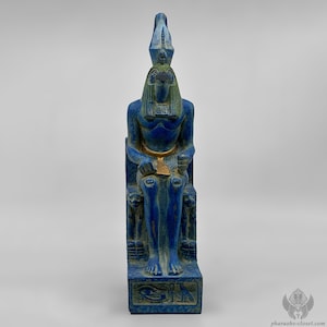 Powerful Horus Statue For Protection - Rare n Old Blue Stone Statue of God Horus Seated On His Royal Throne - Handmade n Activated In Egypt