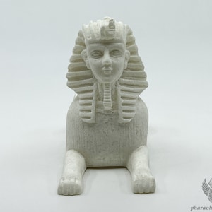 White Unique Alabaster Statue of The Enigmatic Sphinx of Giza Complex - Charming Egyptian Alabaster Art - Carefully Handmade in Egypt
