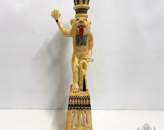 Tutankhamun Collectibles - Rare Bes Statue In Form of a Lion - Carefully Handcrafted from Real Alabaster - Handmade In Egypt - Free Shipping