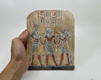 Egyptian Stele Stela of God Anubis n Horus - Egyptian Tablet of Anubis and Horus - Horus Stele - Masterfully Handmade In Egypt Using Stone