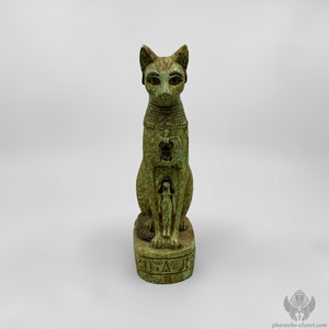 Rare Green Statue of Bastet The ancient Egyptian Goddess of Protection - Unique Egyptian Cat Statue - Handmade n Activated In Egypt