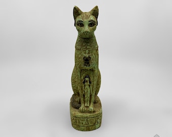 Rare Green Statue of Bastet The ancient Egyptian Goddess of Protection - Unique Egyptian Cat Statue - Handmade n Activated In Egypt