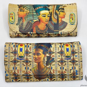 Royal Queen Nofretete, Nefertari und Tutanchamun Set mit 2 Pharaonischen Brieftaschen - Einzigartige Kunstleder-Geldbörsen - Handgemacht in Ägypten
