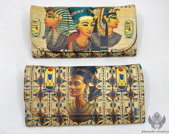 Royal Queen Nefertiti, Nefertari and Tutankhamun Set of 2 Pharaonic Wallets - Unique Synthetic Leather Wallets - Handmade in Egypt