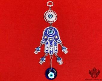 Unique Hamsa Egyptian Amulet For Blessings and Protection From Evil and Negative Energies - Blue Beaded Evil Eye Amulet - Handmade In Egypt