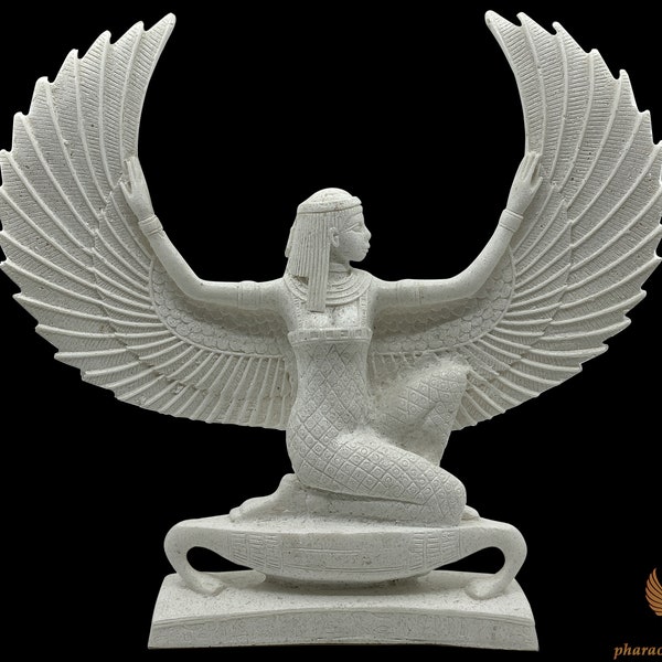 The White Spirit Large Alabaster Statue of The Winged Isis for Rituals n Ceremonies n Healing n Magic - Handmade n Activated In Luxor Egypt