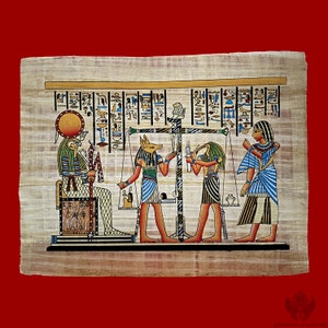 The Weighting of The Heart Papyrus Painting - Rare Ancient Egyptian Painting of The Book of The Dead Ritual - Handmade Hand Painted In Egypt