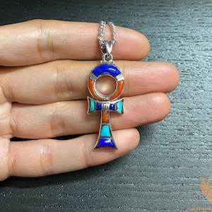 The Sacred Ankh of Rebirth Necklace - Lavish Ancient Egyptian Sterling Silver Jewelry Decorated With Pure Lapis Lazuli - Handmade In Egypt