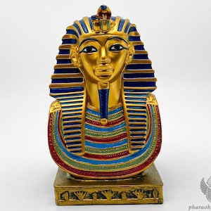 The Royal Mask of Tutankhamun Bust - Lavish Egyptian Bust of King Tut Mask - Museum Quality and Vibrant Colors - Carefully Handmade In Egypt