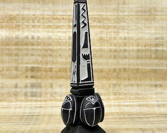 Black Obelisk - Black Egyptian Obelisk With Scarabs and Hieroglyphic Letters - Egyptian Altar Tools - Handmade and Activated In Egypt