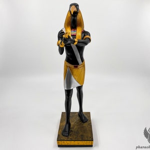 The Wisdom God Thoth Statue - Unique Golden Egyptian Statue of Scribe Thoth Depicted As A Man With The Head of An Ibis - Handmade in Egypt