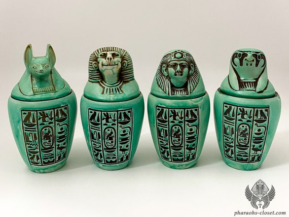 緑の癒しの神オシリスのカノプス壺 - 緑のエジプトの壺のユニークな