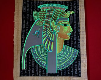 クレオパトラ女王の光るパピルス画 - エジプトの女王 - ユニークな古代