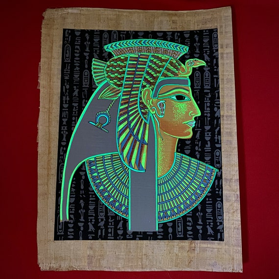 クレオパトラ女王の光るパピルス画 - エジプトの女王 - ユニーク