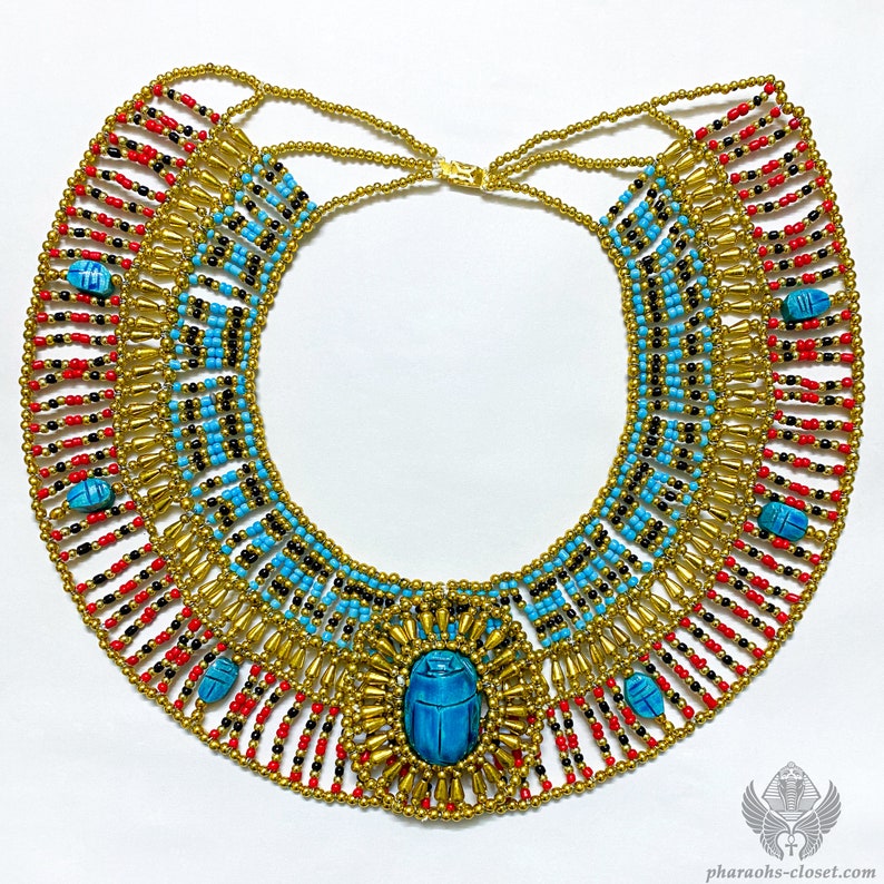 Unique Egyptian Beaded Collar Necklace With Sacred Scarabs In Various Colors Handmade In Egypt image 2