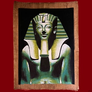 Lavish Egyptian Papyrus Painting of King Tutankhamun - Unique Ancient Egyptian Art - Handmade in Egypt With Authentic Papyrus Leaves