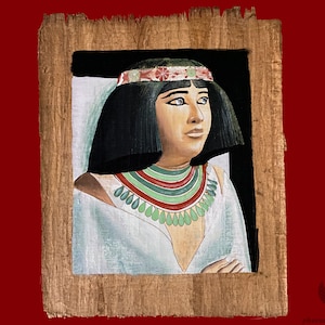 Rare Egyptian Papyrus Painting of Queen Nofret - 25 Years Old Vintage Egyptian Art - Handmade and HandPainted In Egypt By Our Grandparents