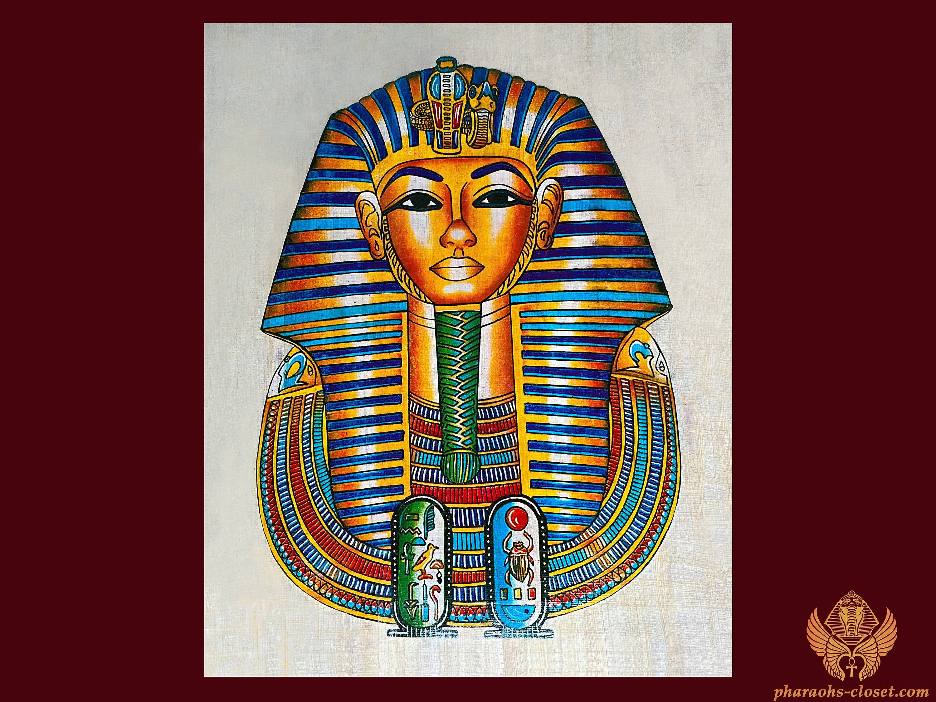 Tutankhamun Bust Mask Egyptian Papyrus Painting Authentic Etsy