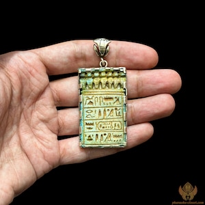25 Years Old Hieroglyphs Pendant Handmade of Egyptian Faience and Pure Sterling Silver - Rare Egyptian Jewelry - Carefully Handmade In Egypt