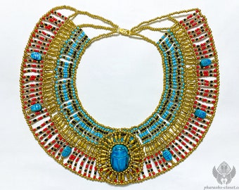 Unique Egyptian Beaded Collar Necklace With Sacred Scarabs In Various Colors - Handmade In Egypt