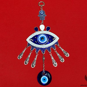 The Evil Eye and Hamsa Egyptian Amulet For Protection and Enlightenment - Egyptian Blue Beaded Wall Hanging Amulet - Handmade in Egypt