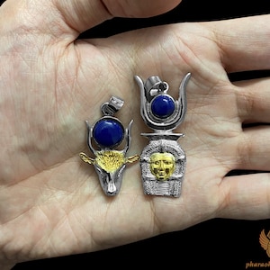 Unique Sterling Silver Hathor Pendants Coated With 18K Gold - Goddess Hathor Pendant Necklace - Egyptian Necklace - Handmade In Egypt