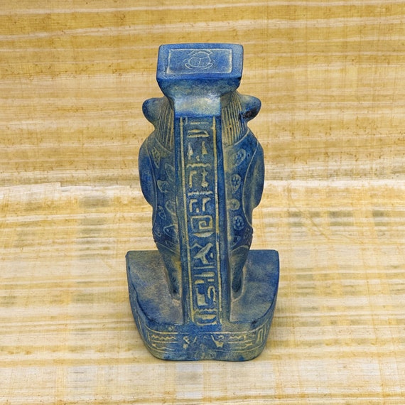 ユニークな青い石のベス像 - ベス神の古代像 - 力強い古いベス彫刻