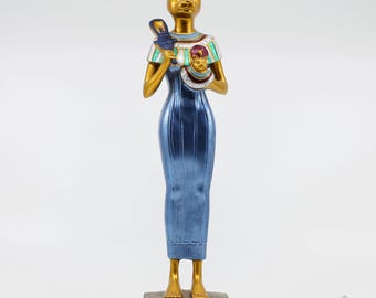 Estátua única de Bastet segurando um sistro - Disponível em 5 cores - Deusa Bastet - Estátua egípcia de gato - Feita à mão com maestria no Egito