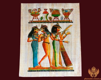 The Sacred Priestesses of Music Egyptian Papyrus Painting - Authentic Papyrus Art of Ancient Egypt - Egyptian Decor - Handmade in Egypt