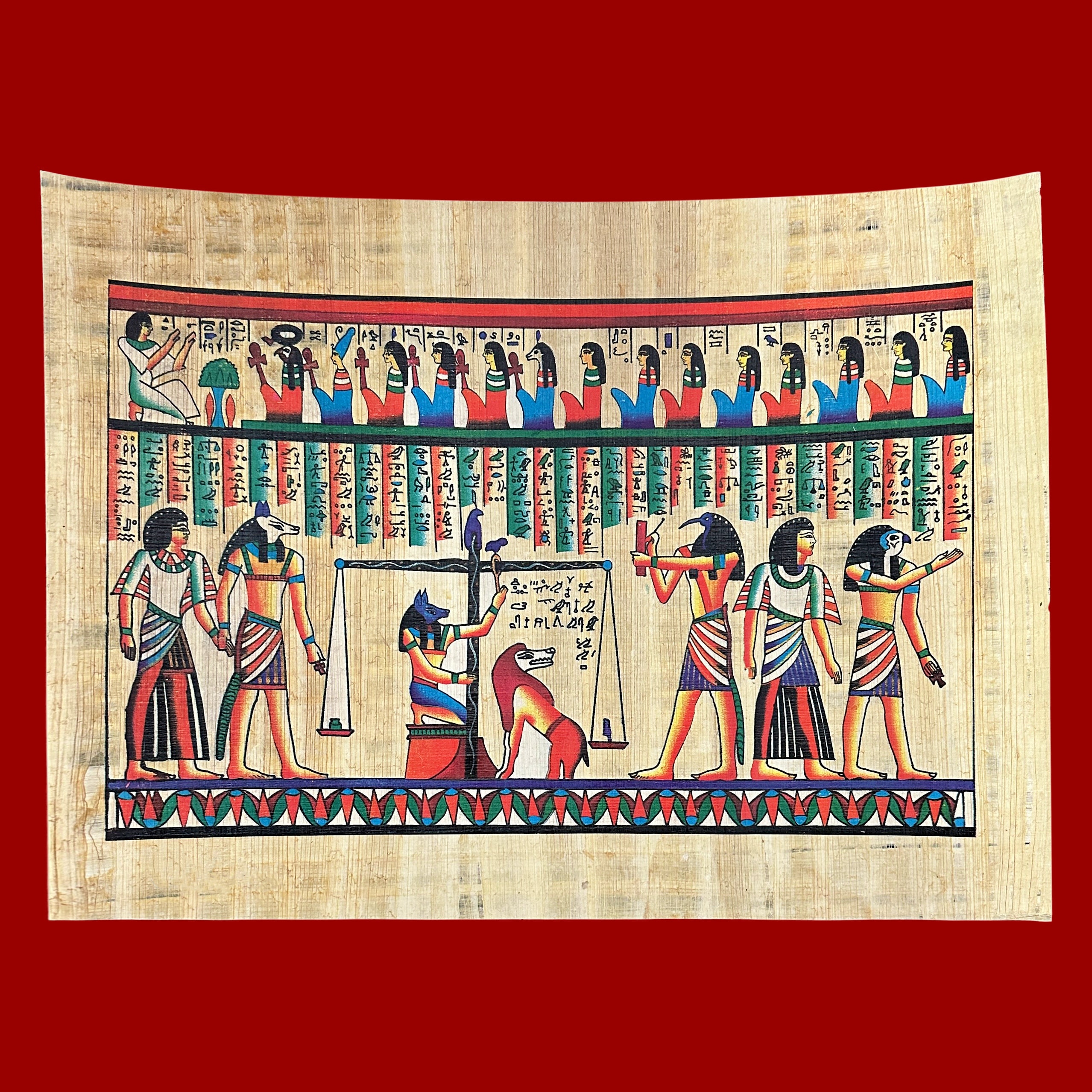 心臓の重み付けの儀式のパピルス画 - 死者の書を描いた古代エジプトの