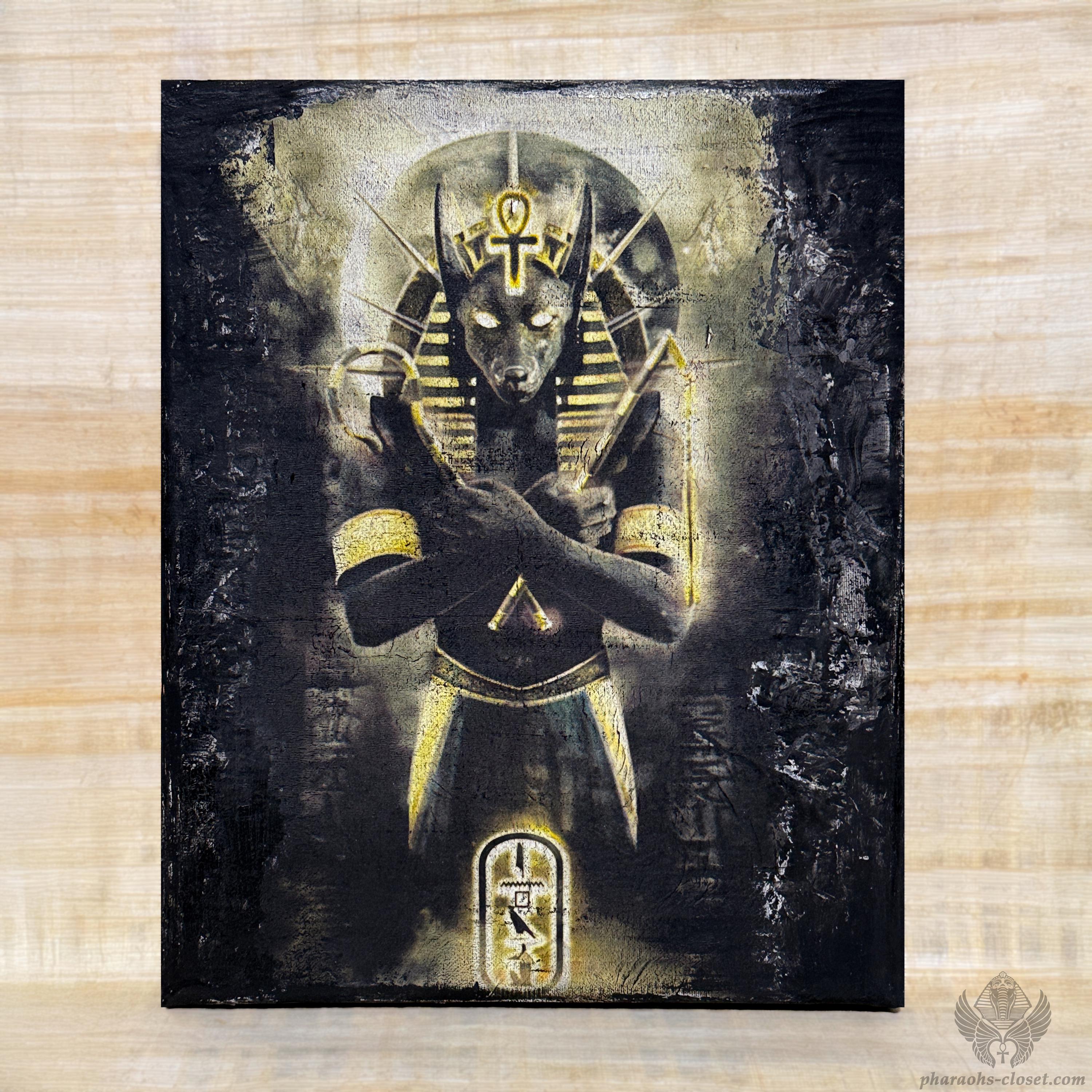 Anubis Wall Art - Egyptian Wall Decor of God Anubis - Egyptian Decoupage Wall Art - Carefully Handmade In Egypt With Quality Materials
