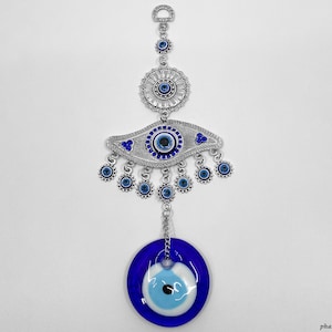 The Eye of Wisdom Egyptian Evil Eye Amulet For Protection and Enlightenment - Egyptian Blue Beads Wall Hanging Amulet - Handmade in Egypt