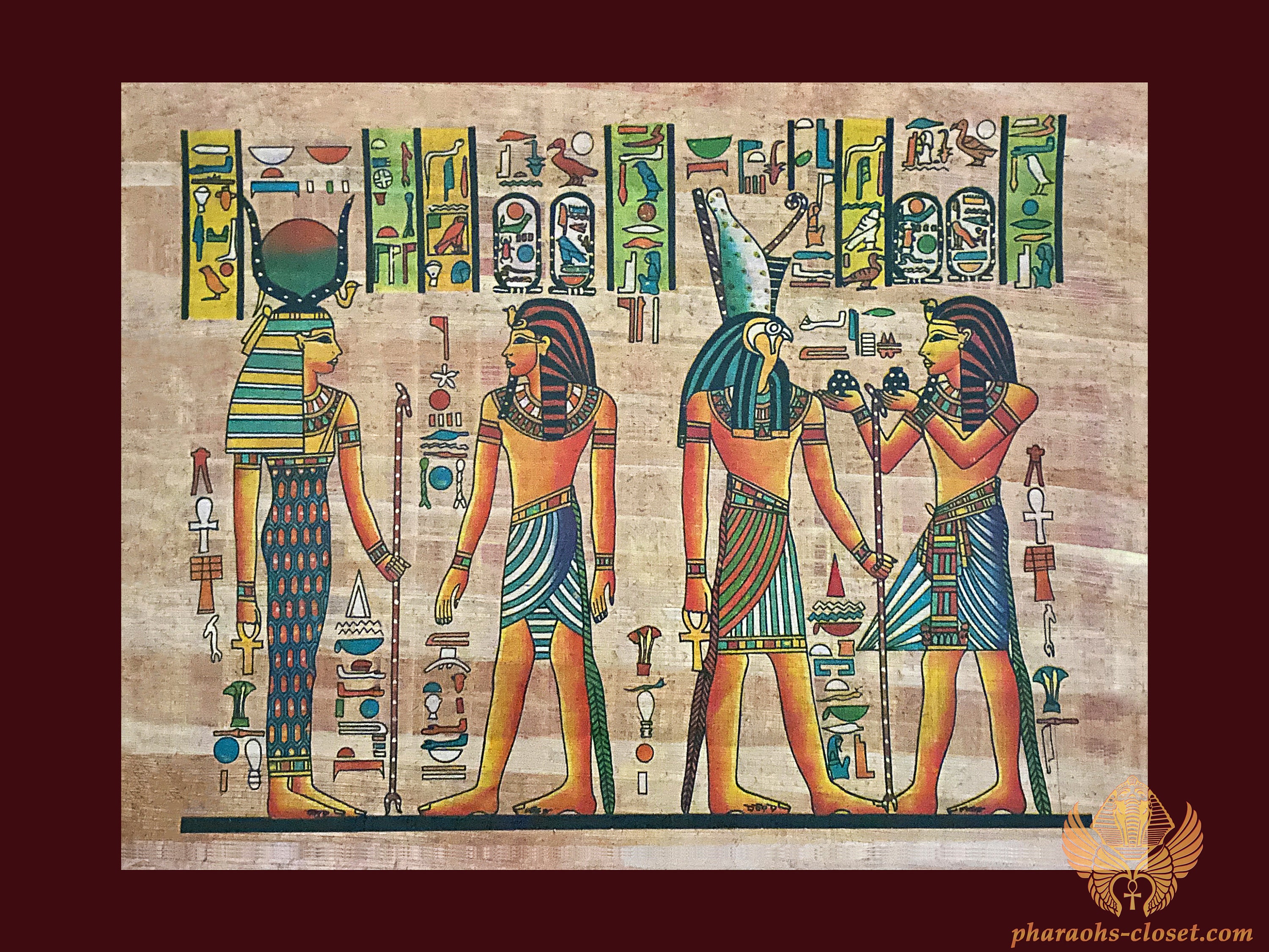 魂を癒す儀式のエジプトのパピルス画 - エジプトの神々と女神の珍しい