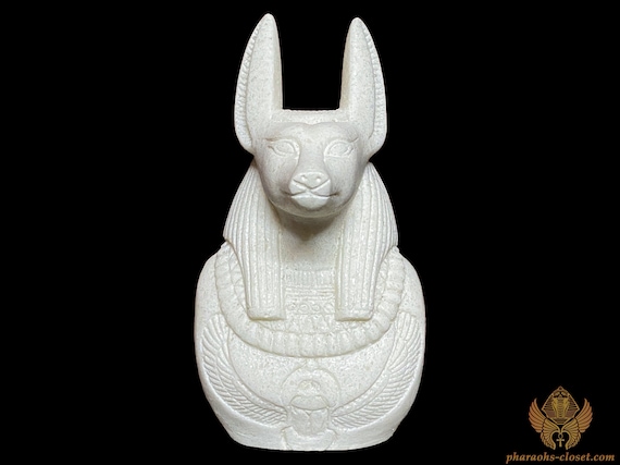 Unique Bust of God Anubis Handmade With Alabaster Stone In Egypt - Rare Egyptian God Anubis Statue Bust