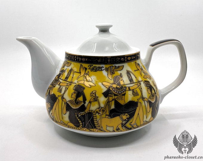 Unique Egyptian Ceramic Teapot Depicting Pharaoh Tutankhamun and
