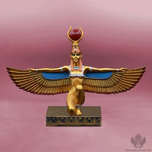 Estatua alada de la diosa Hathor, portadora de llamas gemelas: activada para atraer el amor verdadero. Hecha a mano en Egipto