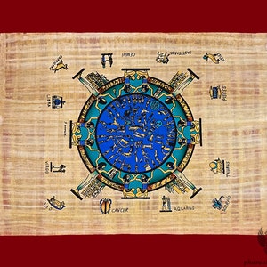 Unique Egyptian Zodiac Papyrus Painting - Rare Ancient Egyptian Painting of The Stars Goddess Nut  - Handmade Hand painted In Egypt
